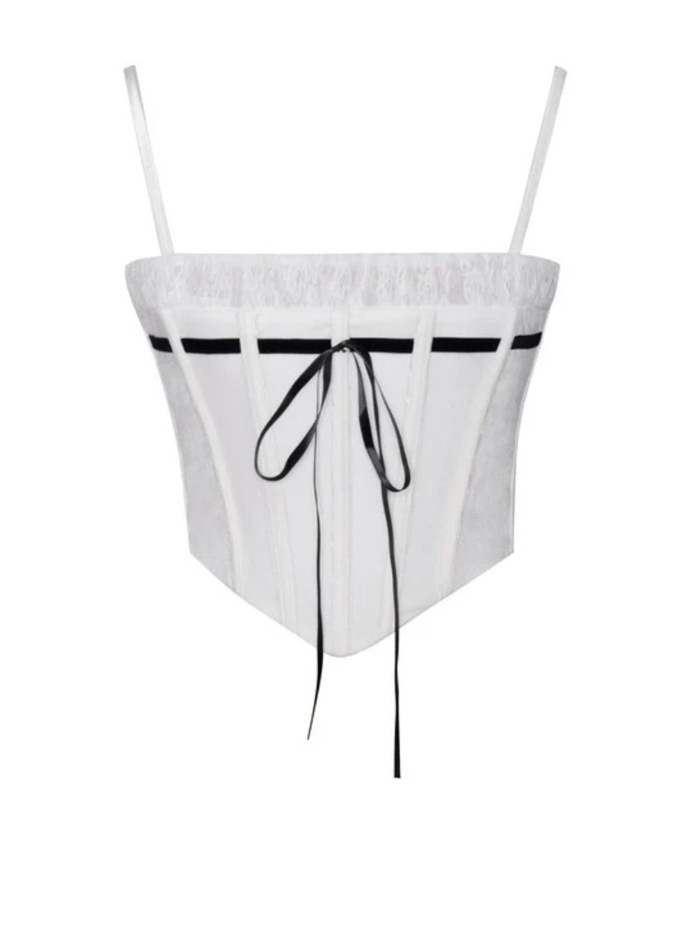 Miss Circle- White Lace Trim Corset Top with Black Ribbon